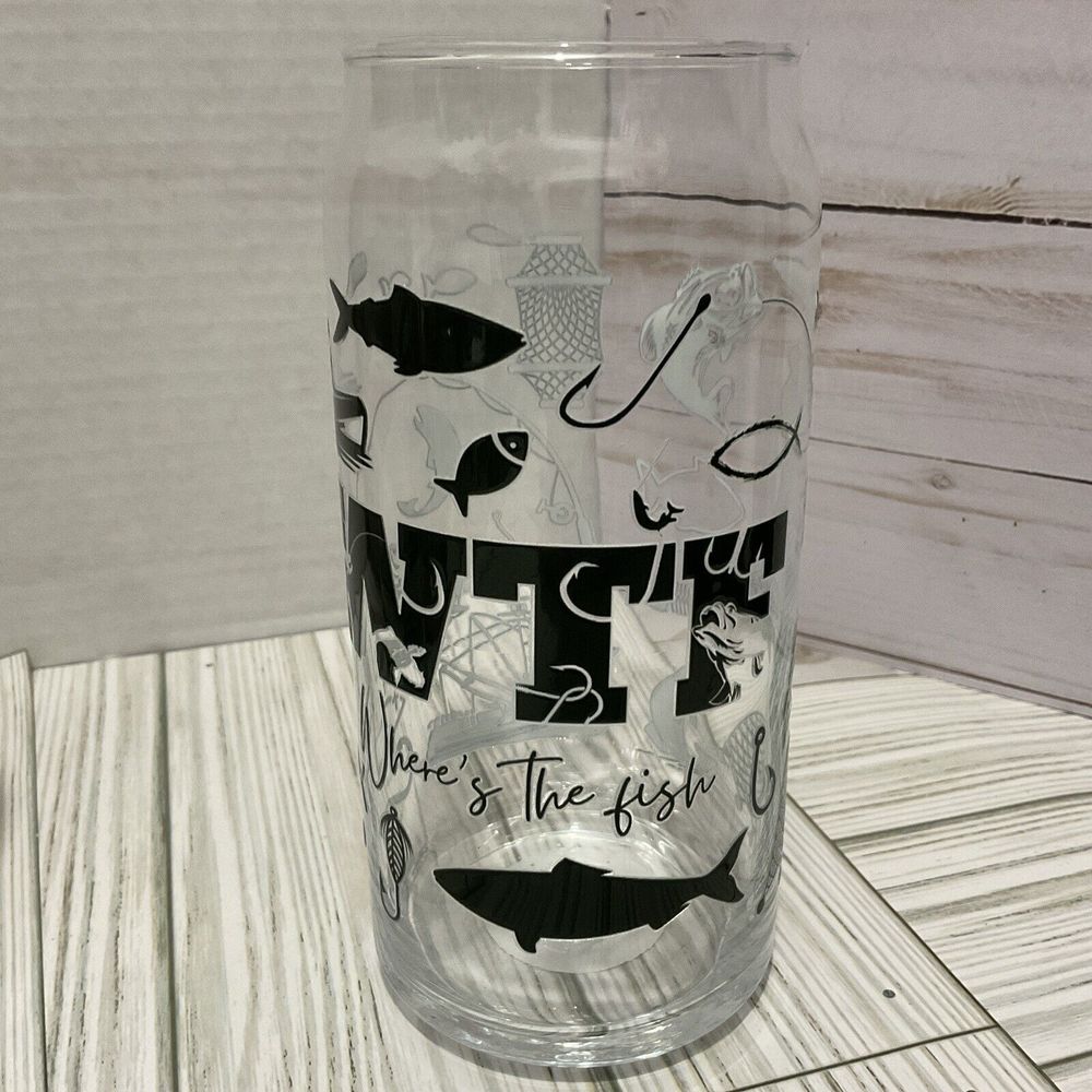 Large Beer glass Decorated 20 oz Can Shaped Beer Glass WTF What The Fish